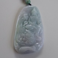 天然A貨春帶彩 冰糯種翡翠 文殊菩薩 頸鏈 附中國張鑑定證書 吊墜