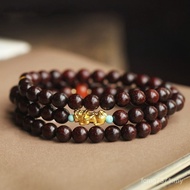 6mm Men Women Bracelet Multi-Circle Small Leaf Red Sandalwood Bracelet Style Buddha Beads with Sanda