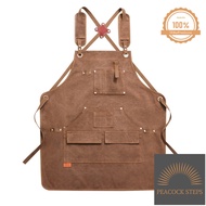 ERORO ผ้ากันเปื้อน ลายยีนส์ ร้านกาแฟ ทำอาหาร ผ้าแคนวาส กันน้ำ สีพื้น Peacock Steps