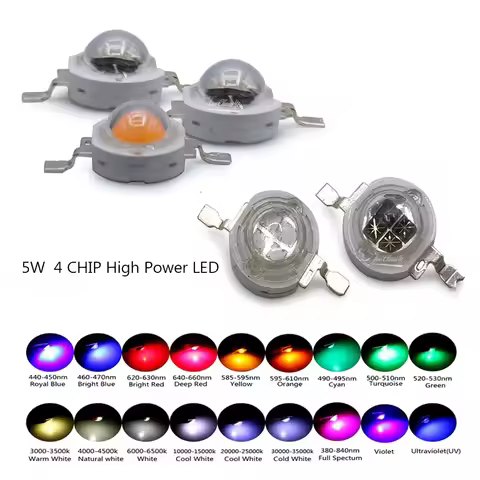 5W High Power LED chip Lamp Bulbs SMD COB Diodes White UV IR Green Blue Full spectrum 395nm 365nm 85