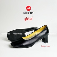 GOLD CITY รุ่น C013 รองเท้าคัชชูผู้หญิง รองเท้านักศึกษา สีดำ ทรงหัวตัด ส้นสูง 2 นิ้ว ไซส์ 36-44 ของเเท้ พร้อมส่ง