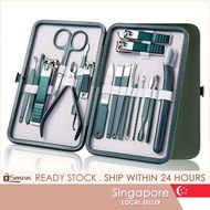 [SG SELLER] 7/10/18Pcs Dark Green Stainless Steel Nail Clipper Set - Manicure Pedicure Tool Cuticle 