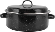 Roasting Pan, Black Speckled Roasting Pan with Domed Lid, Small Enameled Turkey Roaster Pot, Non Stick Pan Great for Roasted Sweet Potatoes Chestnuts Chicken Ham(26cm)