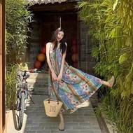 [Ready Stock Fast Shipping] Yunnan Dali Travel Wear Retro Printed Sling Dress Female Er Hailijiang T