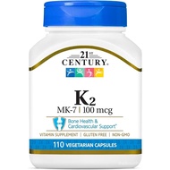 21st Century Healthcare Vitamin K2 (MK-7) 100 mg Vegetarian Capsules, 110 Count
