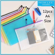 fivestar2u [12pcs] A4 Mesh Zipper File Bag Document Storage Zip Bag Organizer School Office Statione