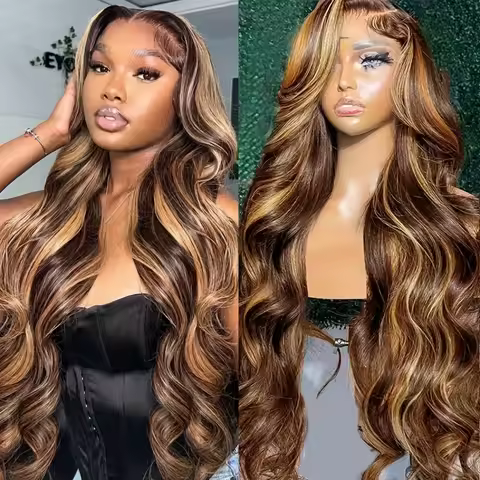 Highlight Wave Wig 13x4 Lace Front Real Hair Women's Wig P4/27 Honey Gold, Body Wave 5x5 Lace Front 