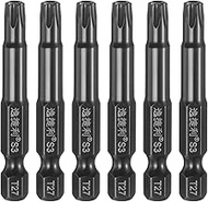HARFINGTON 6pcs T27 Torx Screwdriver Bit 1/4" Hex Shank 50mm/2" Length S3 Steel Magnetic Tamper Proo