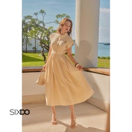 SIXDO Beige Linen Flared Dress (Beige Linen Flared Dress)