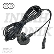 5 Meter Electrical Wire Wayar British Standard BS-1363-1 IEC-60320-C7 2 Pin 8 Figure Female AC Power