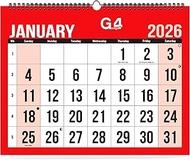 G4GADGET Wall Calendar 2026 Month to View 27 x 21 cm Easy View Grid Layout with UK Holidays Spiral B