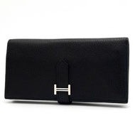 HERMES Bearnsfure 黑色皮革拉鍊長皮夾