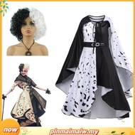 Cruella De Vil Cosplay Costume Women Gown Black White Maid Dress Outfits Halloween Party  Performanc