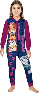 Paw Patrol Jumpsuit for Girls, Blue Pink, Fleece Overall Long Sleeve, One-Piece Pyjamas, Cuddly Suit