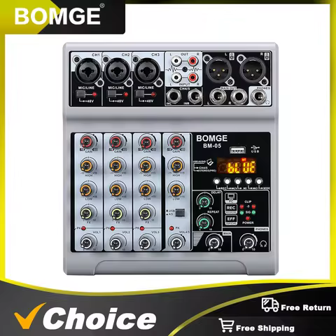 Mixer BM-05 Dj Mixing Console Met Bluetooth 48V Phantom Power Monitor Karaoke Systeem Usb Mixer Audi
