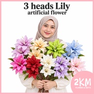 (3HEADS) LILY Artificial Fake Flower Bouquet Plant Living Room Home Decor Decoration Bunga Hiasan Ru