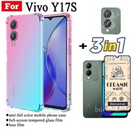 Vivo Y17s four-corner drop-proof phone case For Y 17S Tempered glass film Y1 7 S Camera Lens Protector Full Cover Screen Glass