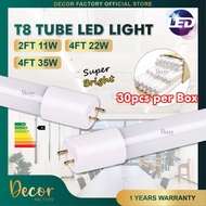 [1BOX -30PCS SET] T8 LED Tube 2FT 4FT 11W 22W 35W Bright Lamp LED T8 SET T8 LED Tube Light Lampu Kalimantang Lampu