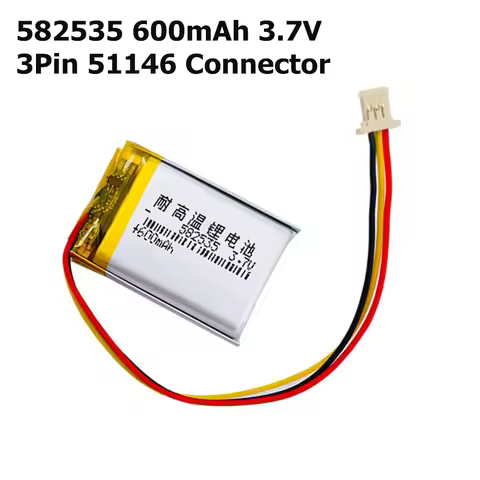 3.7V 600mAh Lithium Battery 582535 602535 3Pin 51146 Connector Replace 70Mai Rearview D07 Car DVR Ga