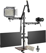 Mount-It! All in One Live Streaming Equipment | 5 Arm Streaming Desk Mount That Holds Dual Monitors,