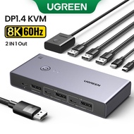 UGREEN 8K 60Hz DP1.4 2 in 1 Out KVM Switch With USB-C Power Supply + 3*USB-A+3*USB-C + 1 mini USB Support 3D ,HDR, EDID, 2PCS Share 1 Device at the Same Time