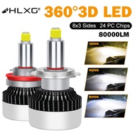 360 H7 LED 80000LM H11 Car Headlight Bulb HB3 HB4 H1 Hir2 9012 9005 9006 Turbo Bi LED Projector Auto