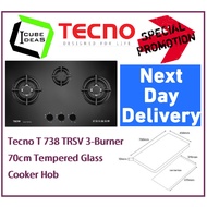 Tecno T738TRSV 3-Burner 70cm Tempered Glass Cooker Hob