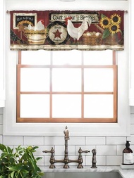 1入組時尚鷄和向日葵農舍風格短窗簾,濾光廚房窗簾,適用於家居裝飾