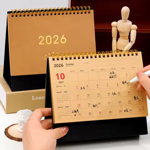 2025-2026 Vintage Desk Calendar Planner-Monthly Grid & Dated Pages with Chinese/English Text,New Yea