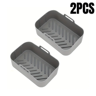 (Roy) 1/2Pcs Air Fryer Silicone Tray Reusable Ninja Dual Basket Baking Pan Oven Pot Plate Liner Air