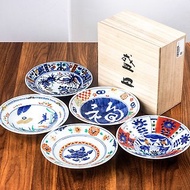 日本進口美濃燒光峰描金陶瓷餐具家用炒菜盤子深盤禮盒裝喬遷禮物