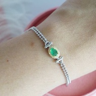 真正的祖母綠寶石手鍊，蛋形，925銀