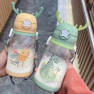600ML Botol Air Drinking Bottle Baby Children Learning Cup with Gravity Ball Straw Handle / Antlers 