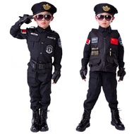 Boys Police Kids Uniform Children Cosplay Policemen Costumes Special Army Military Uniform Kindergar