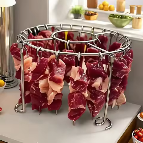 Stainless Steel Round Meat Rack With 24 Stainless Steel Skewers—Stainless Steel Rack For Air Fryers 