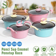 ✴Mrh Enamel Soup Pot Glass Lid/Soup Pot Enamel Milk Pot ❋ B ♠