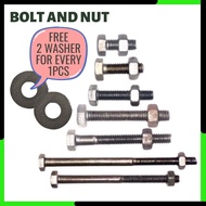 [10 PCS] Black Mild Steel 1/4" Hexagon Bolt and Nut With Washer 2 Hun Iron Hex Screw Skru Besi