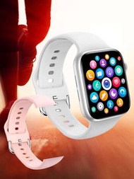 1入組白色矽膠錶帶運動型 1.83 英寸通話運動計步卡路里血壓血氧心率睡眠監測信息智能手錶和 1入組替換粉色矽膠錶帶，適合日常生活