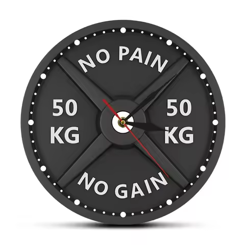 NO PAIN NO GAIN 50KG Barbell 3D Modern Wall Clock Weight Lifting Dumbbell Bodybuilding Wall Watch Gy
