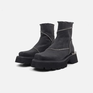 notdetailed原創 復古拉鏈裝飾馬丁靴 方頭厚底中筒靴 機能風女靴
