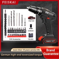 ✎○♗FEISKAI 980V electric drill impact drill with 2* battery with LED indicator to send accessories