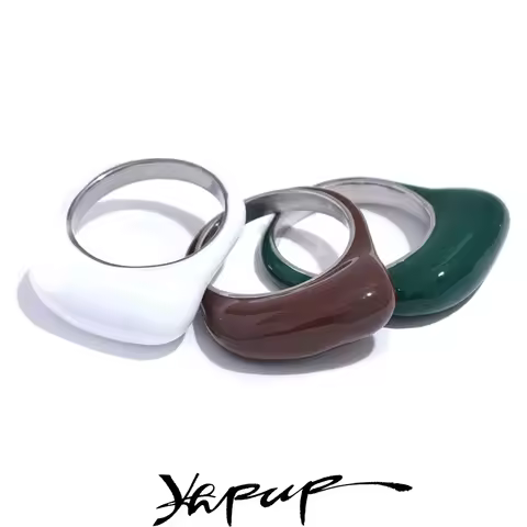 Yhpup White Green Coffee Enamel Stainless Steel Minimalist INS Chic Ring Women Personalized Finger J
