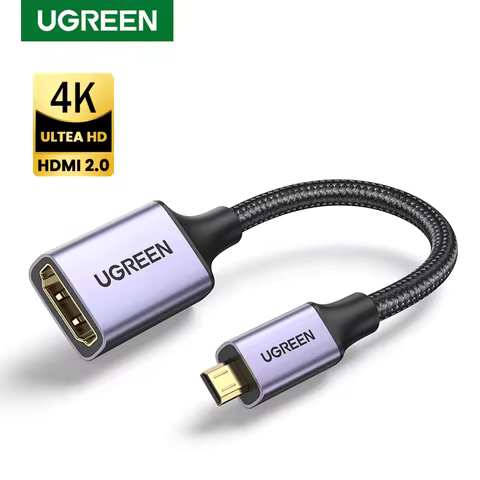 UGREEN Micro HDMI-Compatible to HDMI-Compatible Adapter 4K/60Hz 3D for GoPro Hero 7 Raspberry Pi 4 S
