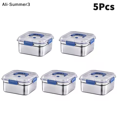 【S3y】1/3/5Pcs Stainless Steel Food Storage Box with lid Large Capacity Lunch Box Refrigerator Fresh-