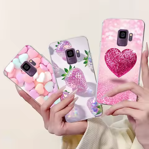 For Samsung Galaxy S9+ S9 Plus Case SM-G965F Cute Love Heart Strawberry Soft Silicone Cover on Samsu