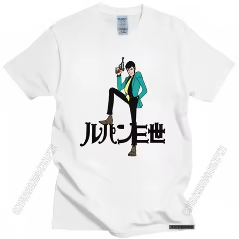 Trendy Men's Lupin The Third T-Shirt Crew Neck Cotton Tshirt Manga Arsene Lupin III Tee Tops Loose F