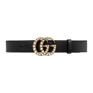 LV 2024 New Women's Belt Classic Double G Pearl Black Calfskin 4CM Belt