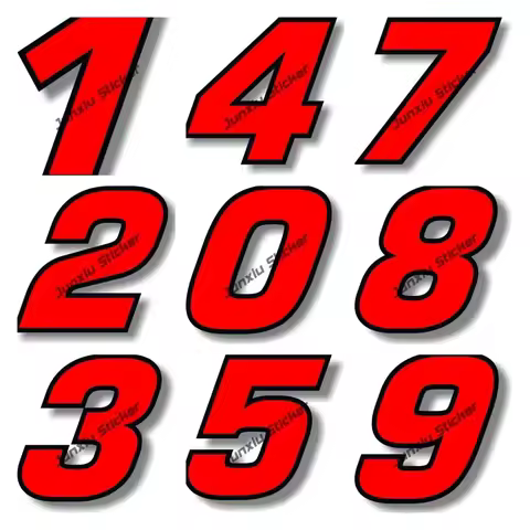 Black Red Outline Quare Font Race Numbers 0123456789 Car Decal Motocross Racing Laptop Helmet Wall V