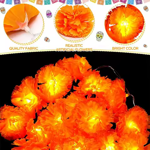 3M Mexican Marigold Artificial Flowers Day of The Dead DIY Home Outdoor Decor Halloween Diwali Party