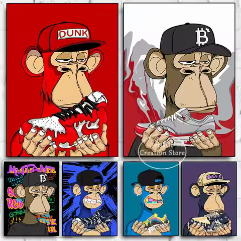 Abstract Pop Wall Art Animals Funny Monkey Poster NFT Canvas Painting Fashion Bored APE Pictures for